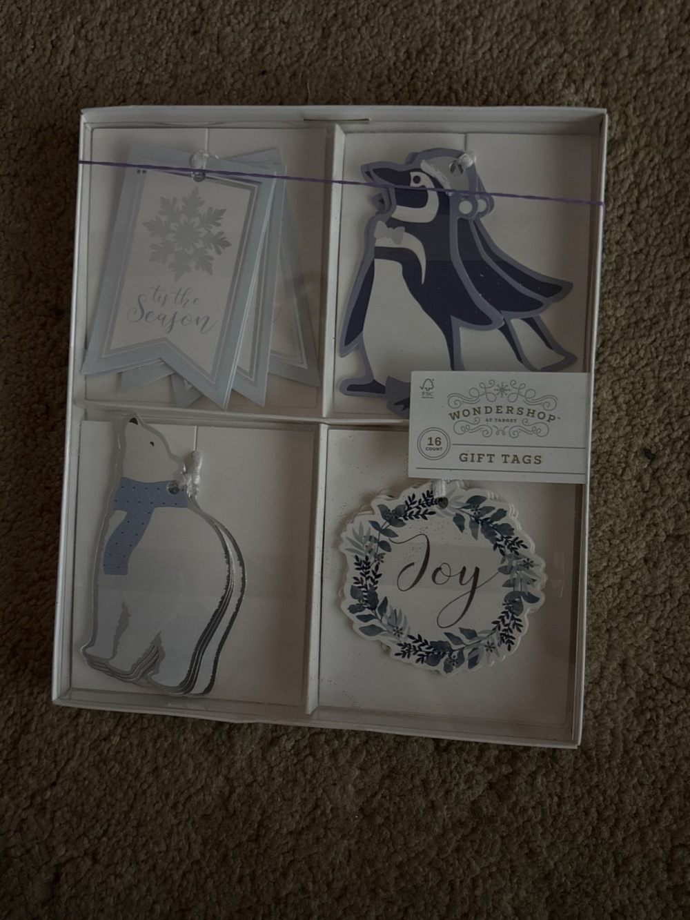 Wondershop Blue and White Holiday Gift Tags - Penguin, Polar Bear & Joy Wreath